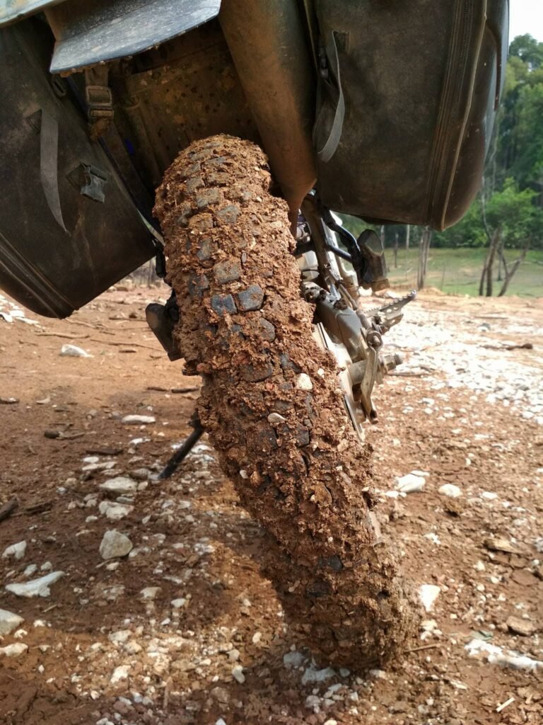 Muddy motorcycle rear tyre