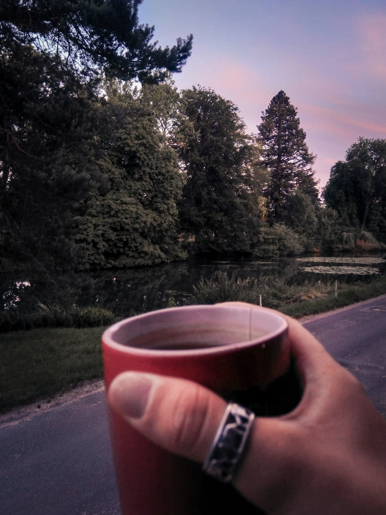 Cup of tea at sunset