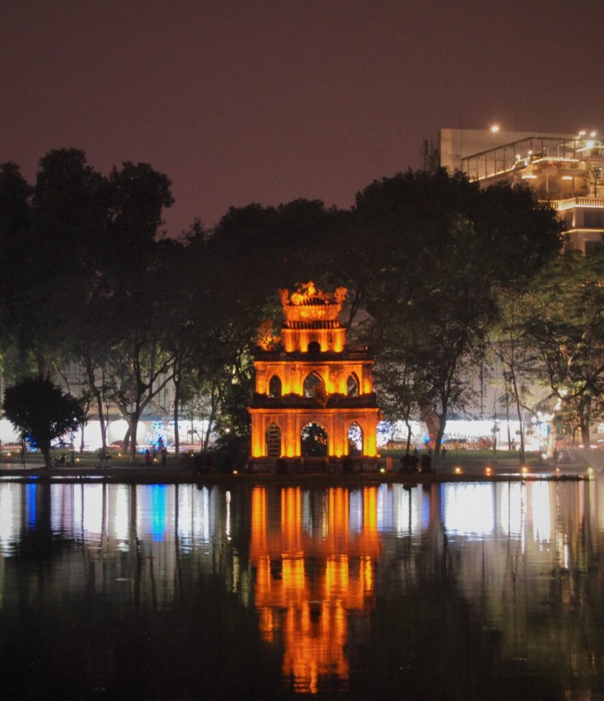 Hoan Kiem Lake Hồ Gươm (Hoàn Kiếm) at night, Hanoi, Vietnam