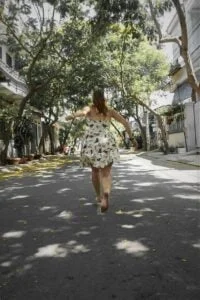 Running girl, Vietnam, Bird dress